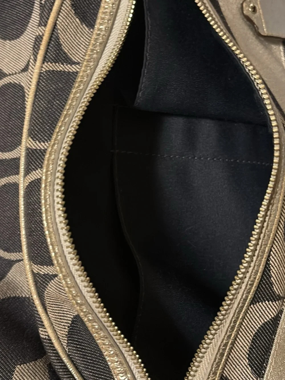 Coach Poppy Backpack in Denim Signature Canvas with Metallic Trim